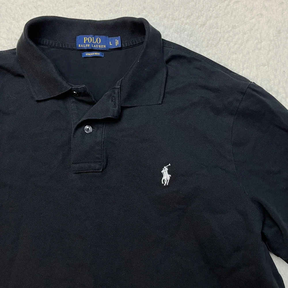 Polo Ralph Lauren Polo Shirt Mens L Black Stretch Mesh Short Sleeve Pony Logo